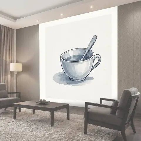 Фотообои Синяя чашка с ложкой и блюдцем