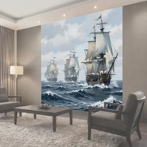 Фотообои Парусники в штормовом море