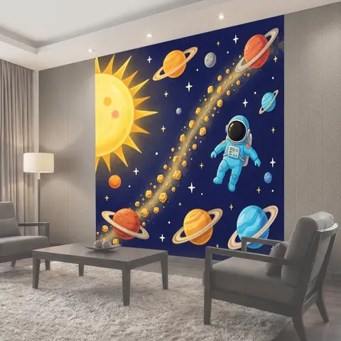 Фотообои Космонавт среди планет и звезд