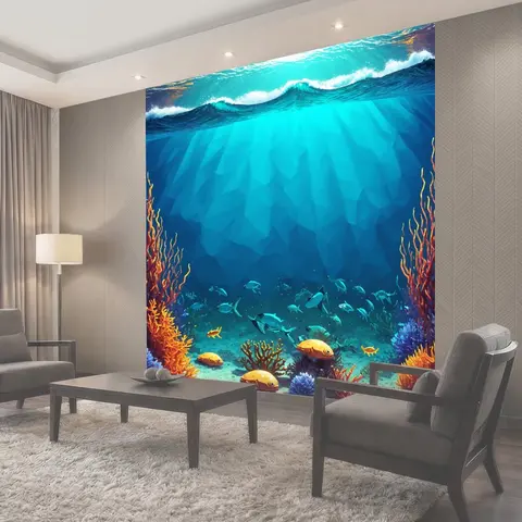 Фотообои В стиле полигональный с морской темой, включая волны и морские создания