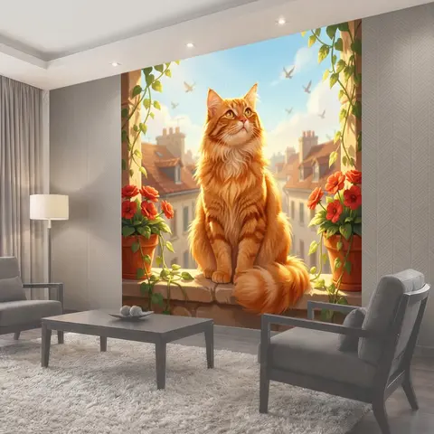 Фотообои Рыжий кот на окне