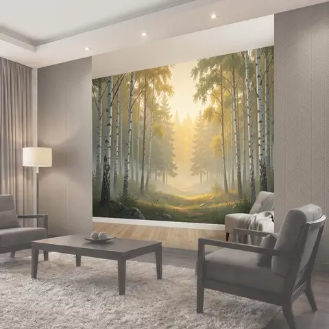 Фотообои Солнечный лес с берёзами