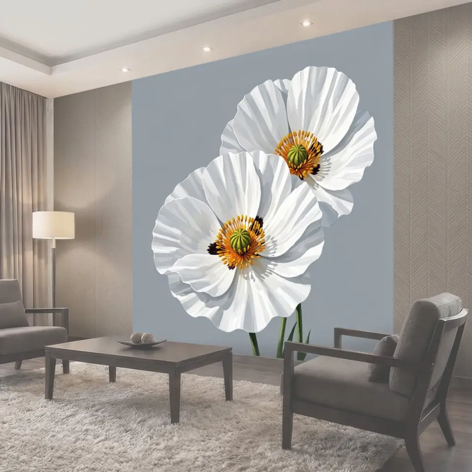 Фотообои Белые цветы на сером фоне