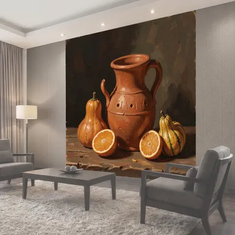 Фотообои Керамический кувшин и фрукты