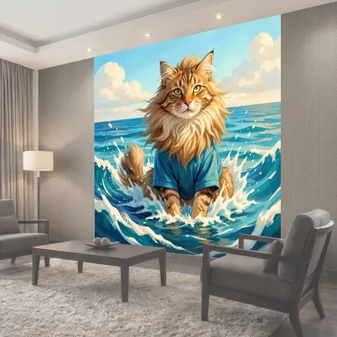 Фотообои Кот в море и волнах