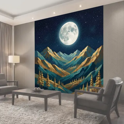 Фотообои Лунная ночь в горном хребте