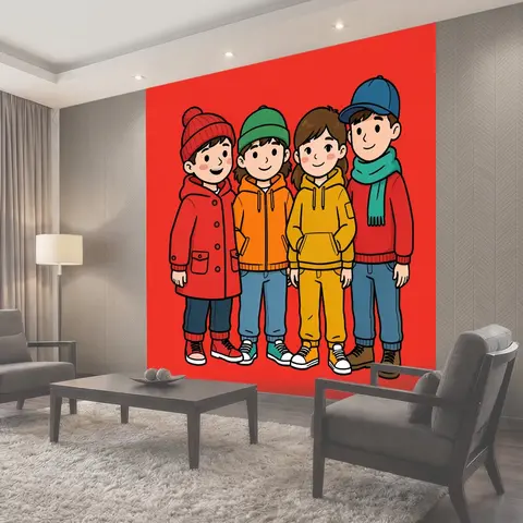 Фотообои Четверо друзей в зимней одежде