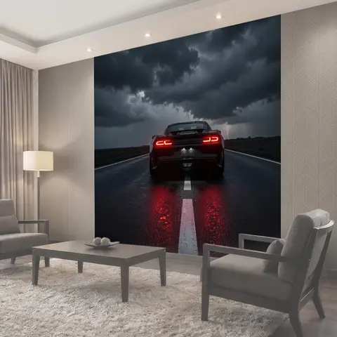 Фотообои Спортивный автомобиль в грозу