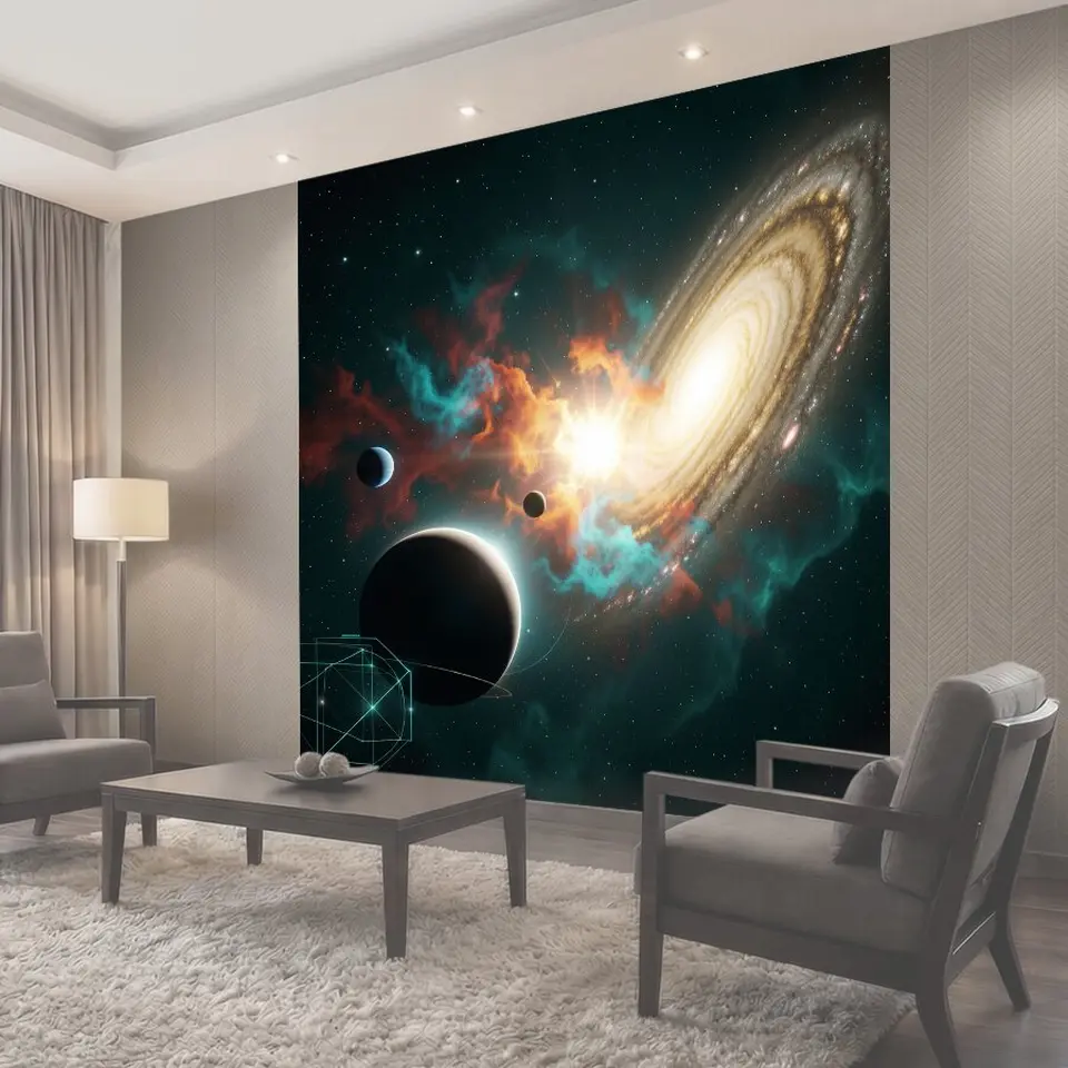 Фотообои Спиральная галактика и планеты