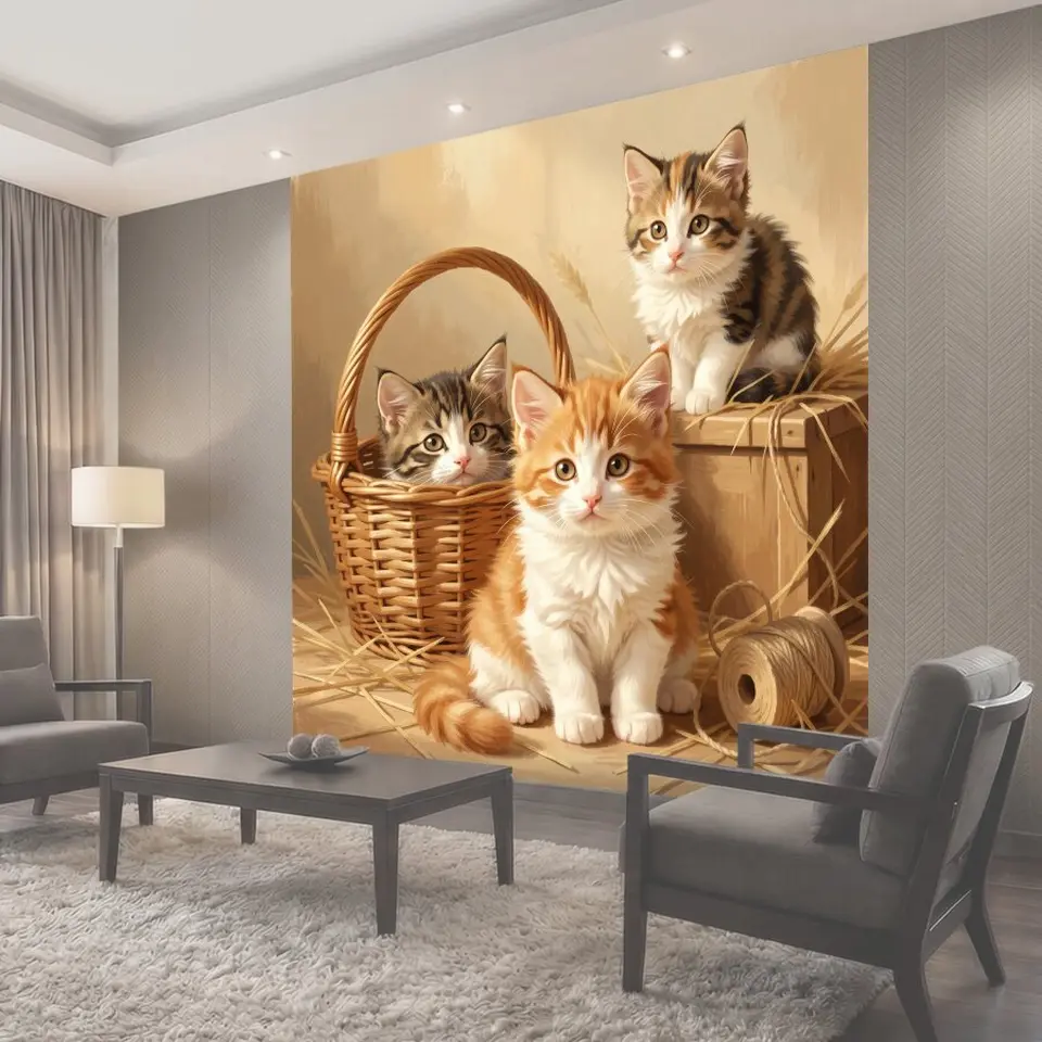 Фотообои Три пушистых котёнка в корзине