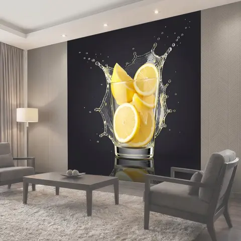 Фотообои Лимоны в стакане с брызгами