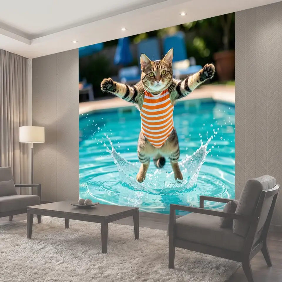Фотообои Полосатый кот в воде