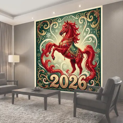 Фотообои Красная лошадь с цифрой 2026