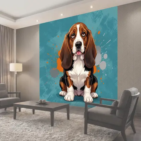 Фотообои Бассет-хаунд на голубом фоне