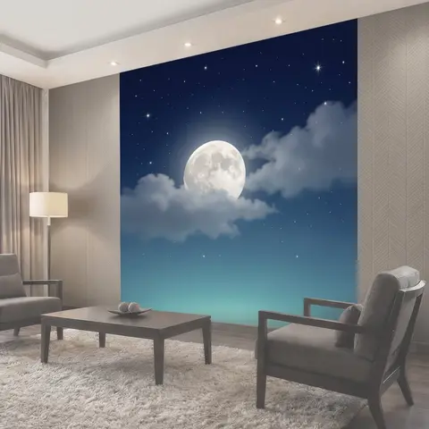 Фотообои Ночное небо с луной и звездами