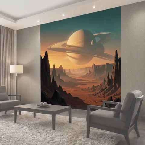 Фотообои Космический пейзаж с кольцевой планетой