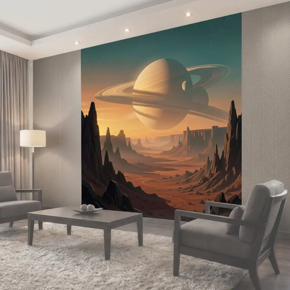 Фотообои Космический пейзаж с кольцевой планетой