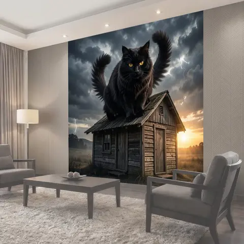Фотообои Черный кот на крыше сарая