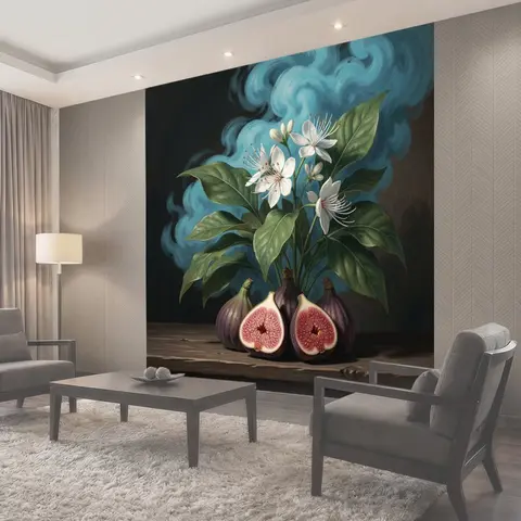 Фотообои Натюрморт с инжиром и цветами