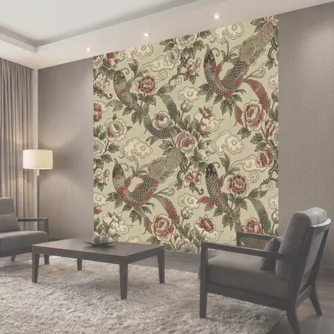 Фотообои Карпы кои среди пионов