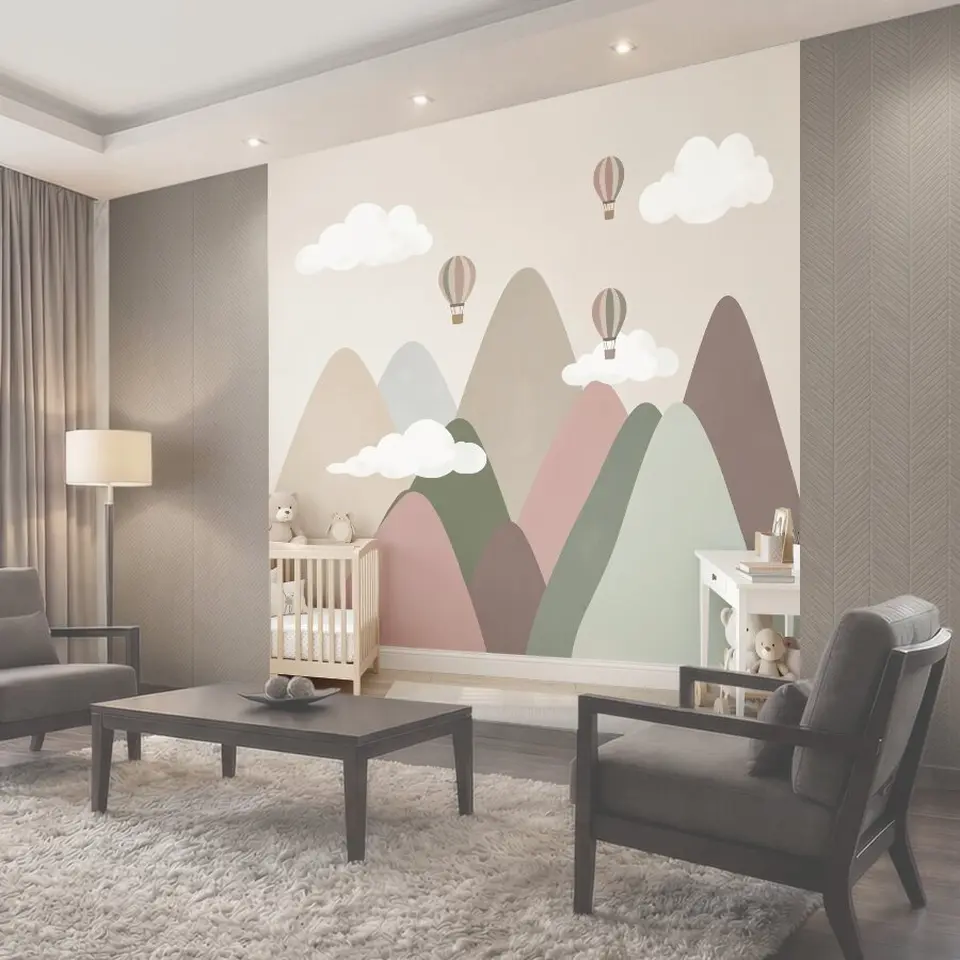 Фотообои Пастельные горы и воздушные шары