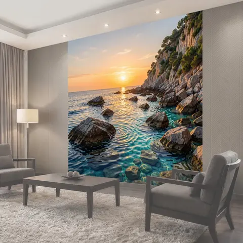 Фотообои Скалистый морской берег на закате