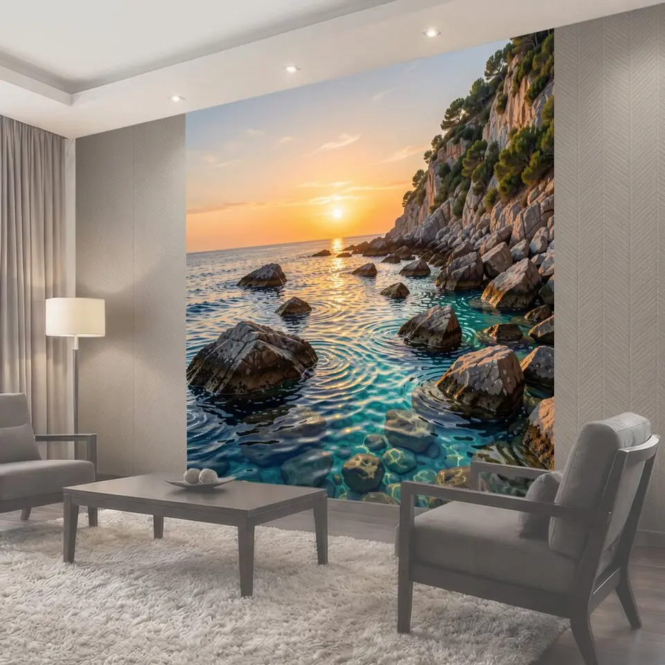 Фотообои Скалистый морской берег на закате