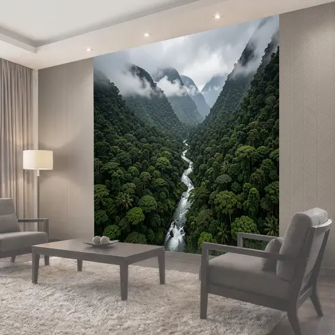 Фотообои Туманные горы и тропический лес