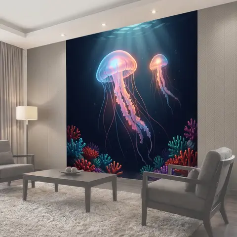 Фотообои Светящиеся медузы в море