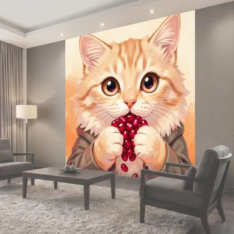 Фотообои Милый котёнок с ягодами