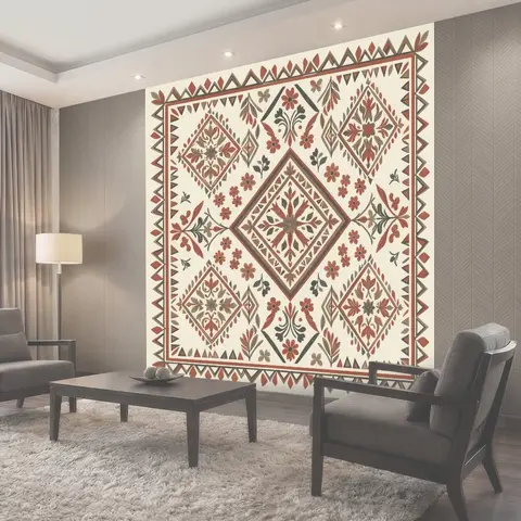 Фотообои Этнический цветочный узор с ромбами