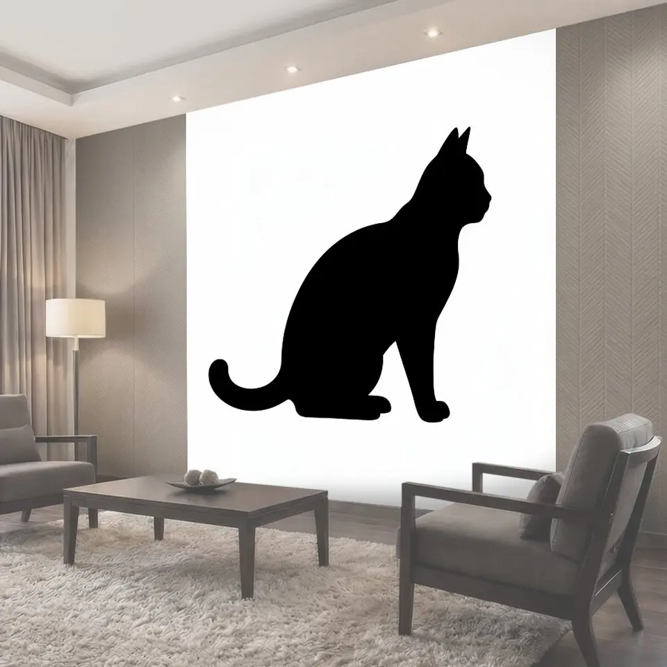 Фотообои Черный силуэт сидящей кошки