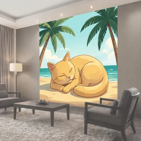 Фотообои Спящий кот на пляже