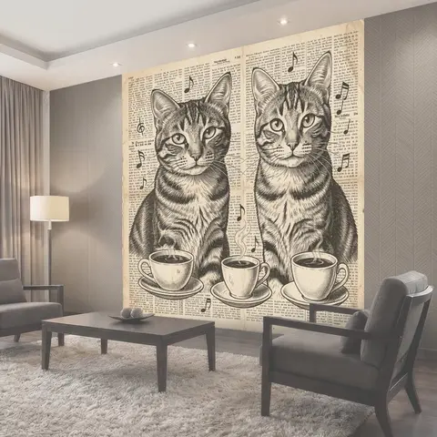 Фотообои Кошки с чашками кофе