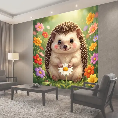 Фотообои Милый ежик с ромашкой