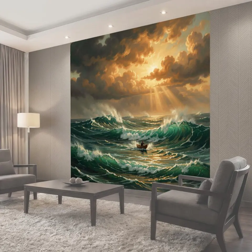 Фотообои Штормовое море с лодкой