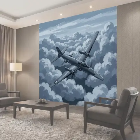 Фотообои Военный самолет среди облаков