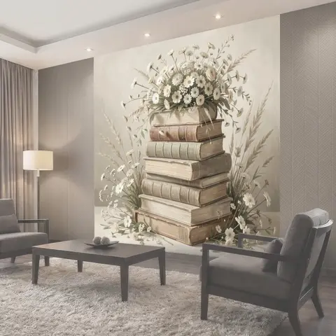 Фотообои Цветы и книги в нежных тонах