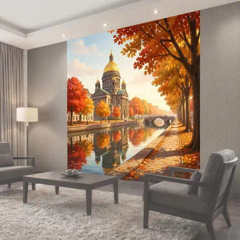Фотообои Осенний город у канала