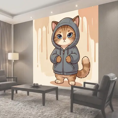 Фотообои Котёнок в сером худи