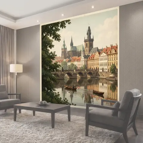 Фотообои Старинный европейский город у реки