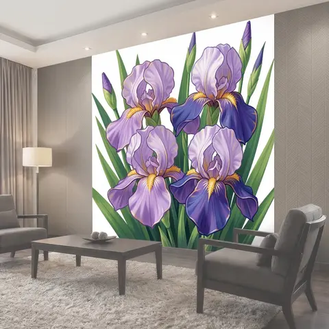 Фотообои Фиолетовые ирисы в цветении