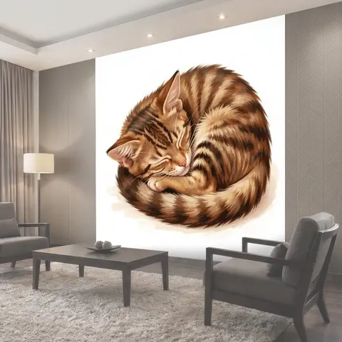 Фотообои Спящий полосатый кот клубочком