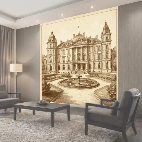 Фотообои Старинный дворец с фонтаном