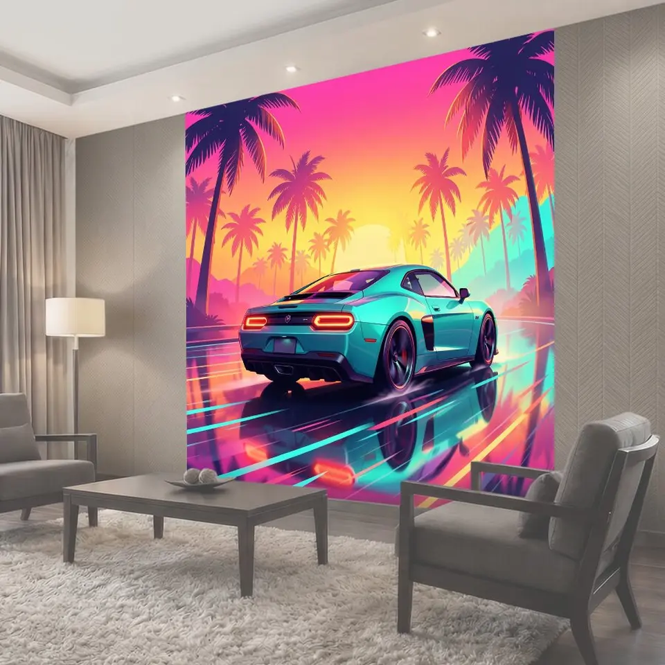 Фотообои Спортивное авто на тропической трассе