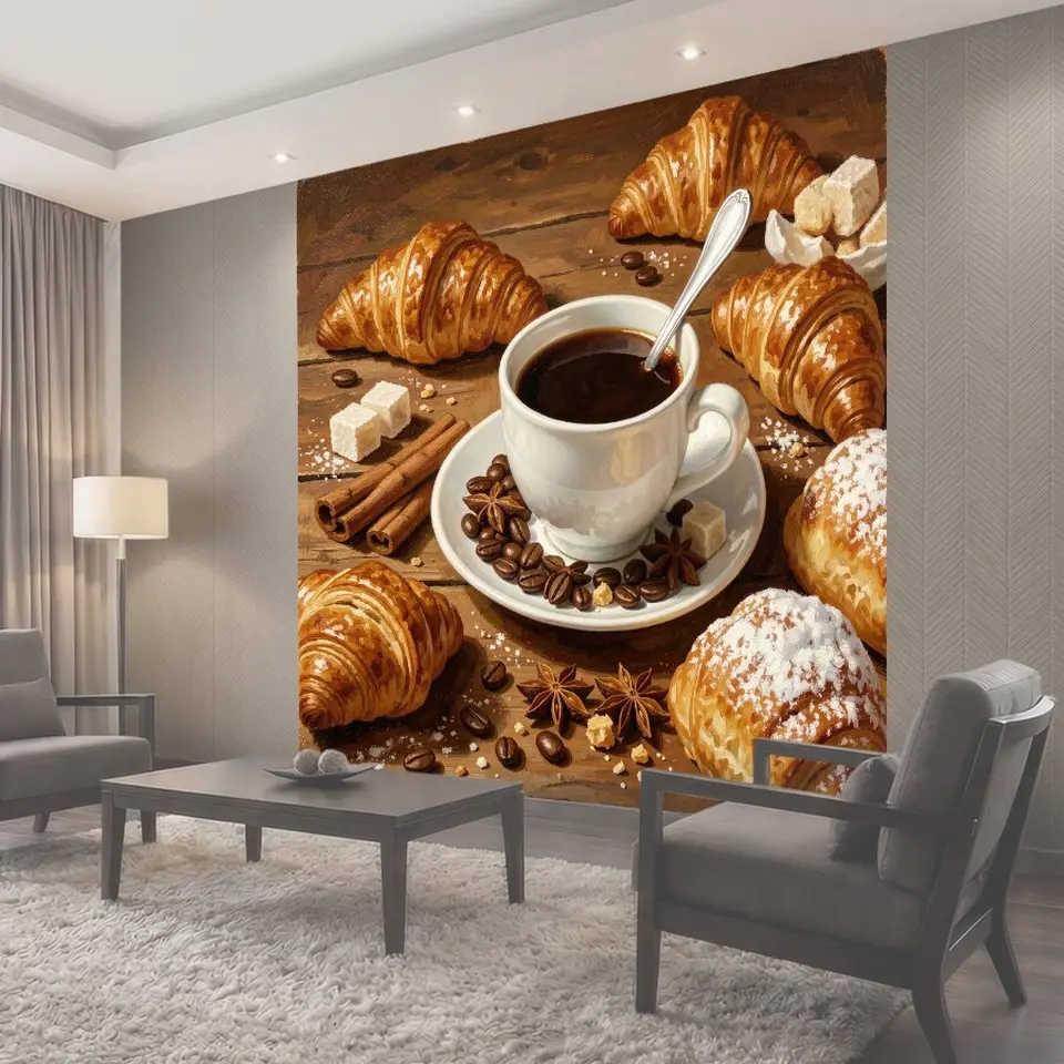 Фотообои Кофе с круассанами и специями