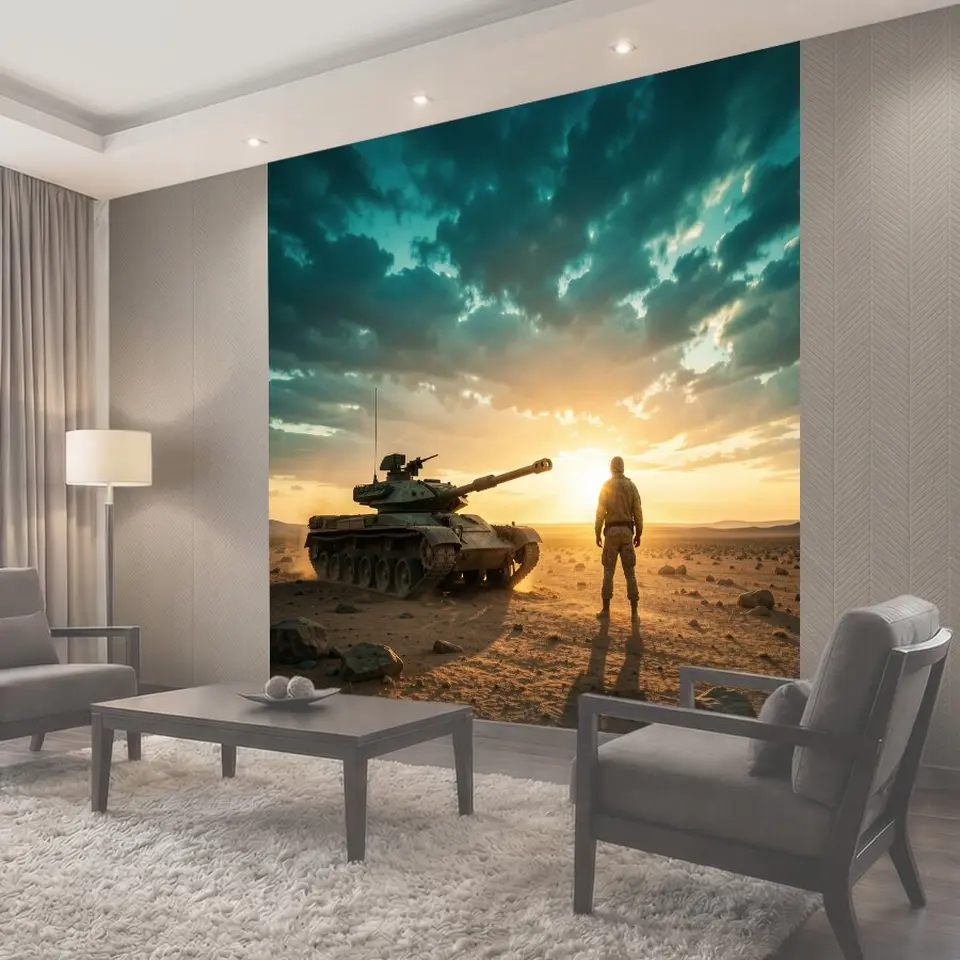 Фотообои Танк и солдат в пустыне