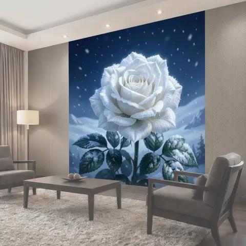 Фотообои Белая роза в зимнем пейзаже