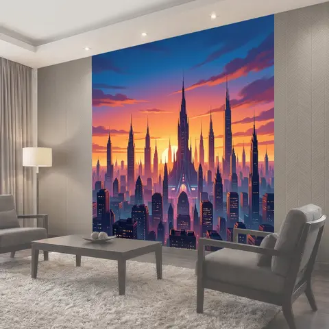Фотообои Футуристический мегаполис на закате