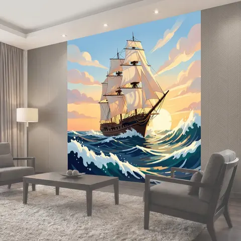 Фотообои Парусник в морском закате